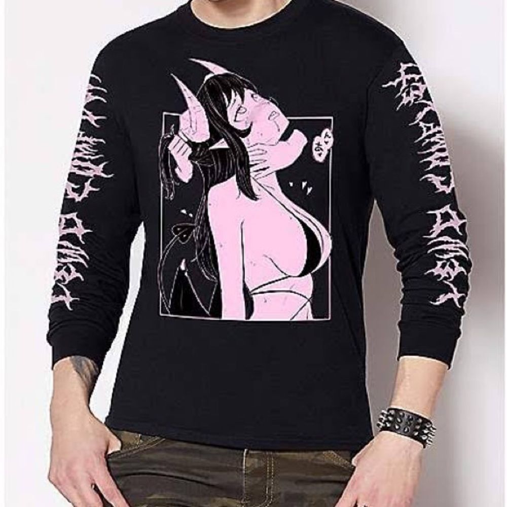 Lewd Complex Men’s Black Pink Sububus Hentai Long Sleeve T-Shirt Size Small